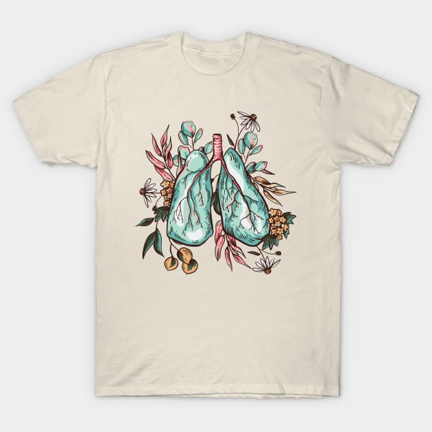 human lungs flowers leaves illustration T-Shirt by Mako Design 